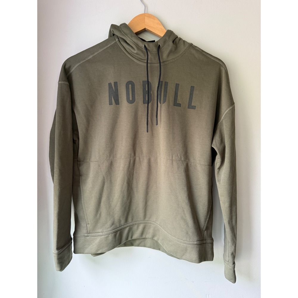 NOBULL Mens Pullover Hoodie Olive Green Graphic Logo Training Sweatshirt Small